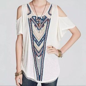 Free People | Cold Shoulder Embroidered Mesh Top